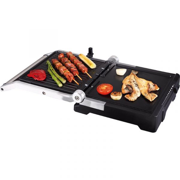 JATA GRILL DOUBLE NON-STICK 180º OPENING ADJUSTABLE 6 POSITIONS 2000W SILVER-BLACK GR1100