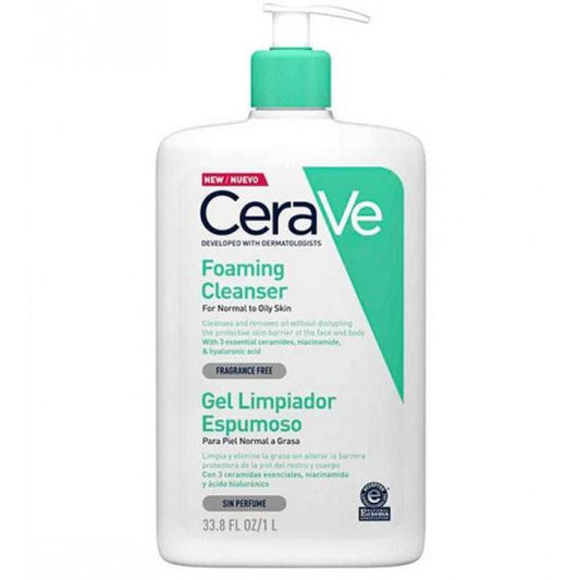 CERAVE PIEL NORMAL A GRASA GEL LIMPIADOR ESPUMOSO SIN PERFUME 1000ML