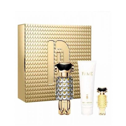 PACO RABANNE FAME EAU DE PARFUM 80ML + LOCION CORPORAL PERFUMADA 100ML + MINIATURA 4ML